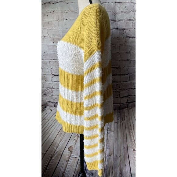 Hem & Thread‎ Womens Sweater Musatrd Yellow Ivory Color Block Cotton Blend L - Picture 3 of 5
